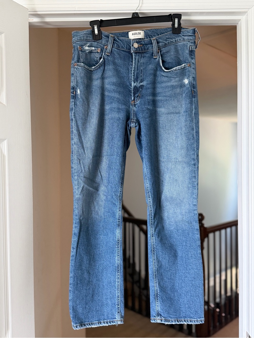 AGOLDE Riley High Rise Straight Crop Distressed Jeans 28